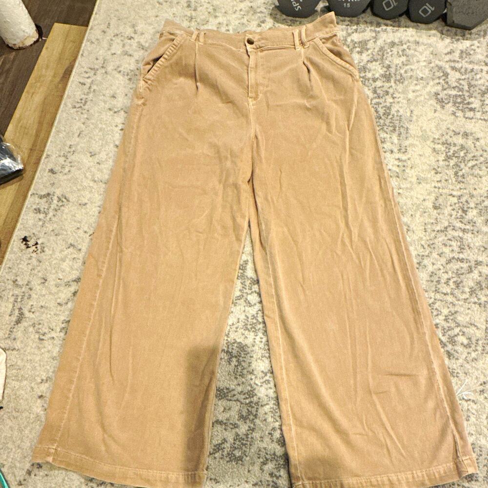 American Eagle Outfitters Beige Twill Stretch Wide Leg Pants Pockets Regular 14